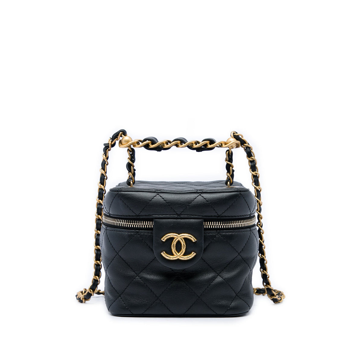 Chanel Small Quilted Calfskin Chain Bar Vanity Case with Chain — Black