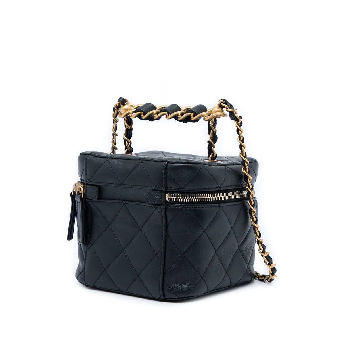 Chanel Small Quilted Calfskin Chain Bar Vanity Case with Chain — Black