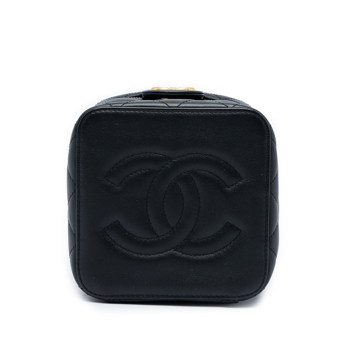 Chanel Small Quilted Calfskin Chain Bar Vanity Case with Chain — Black