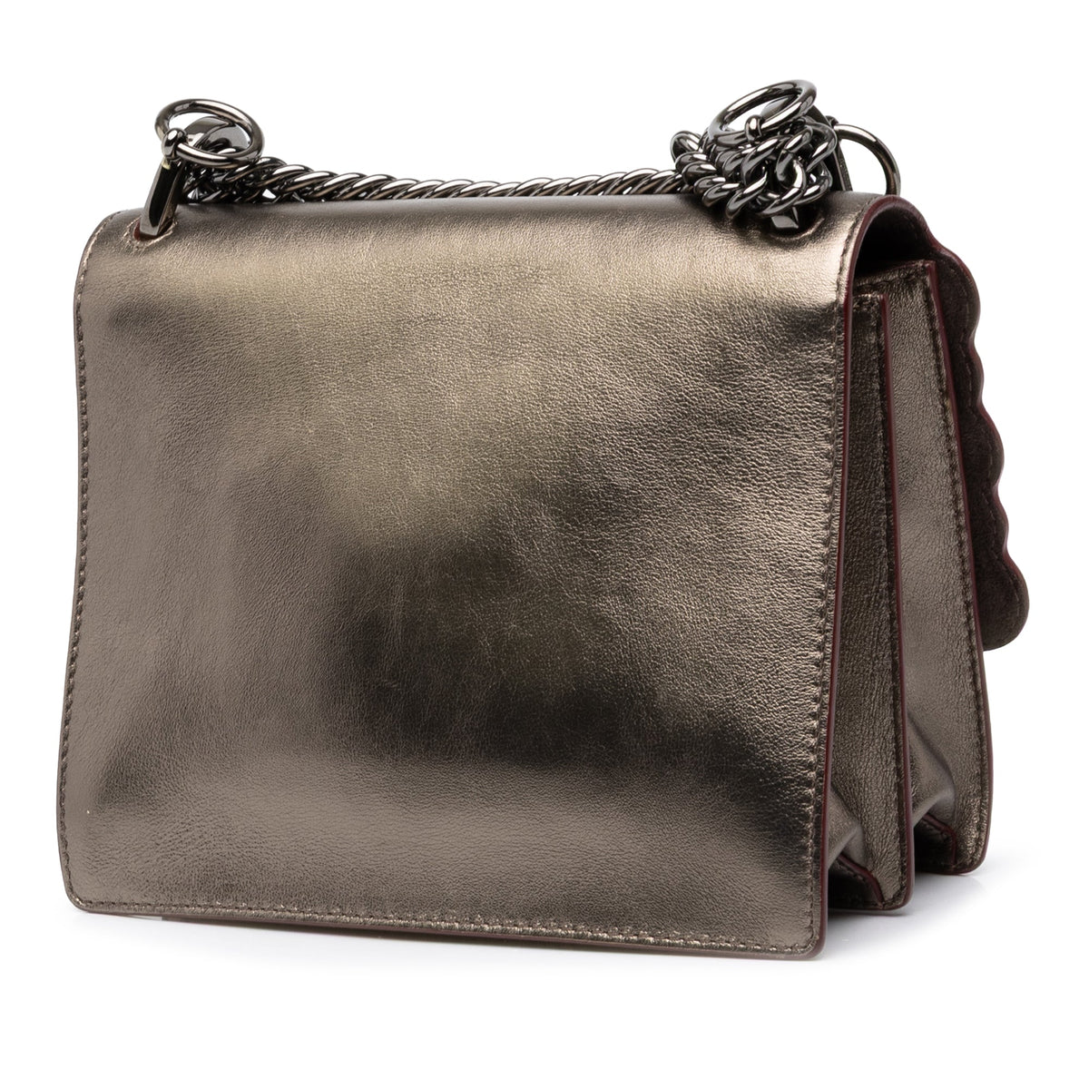 Fendi Mini Scalloped Metallic Studded Leather Kan I Crossbody — Gold