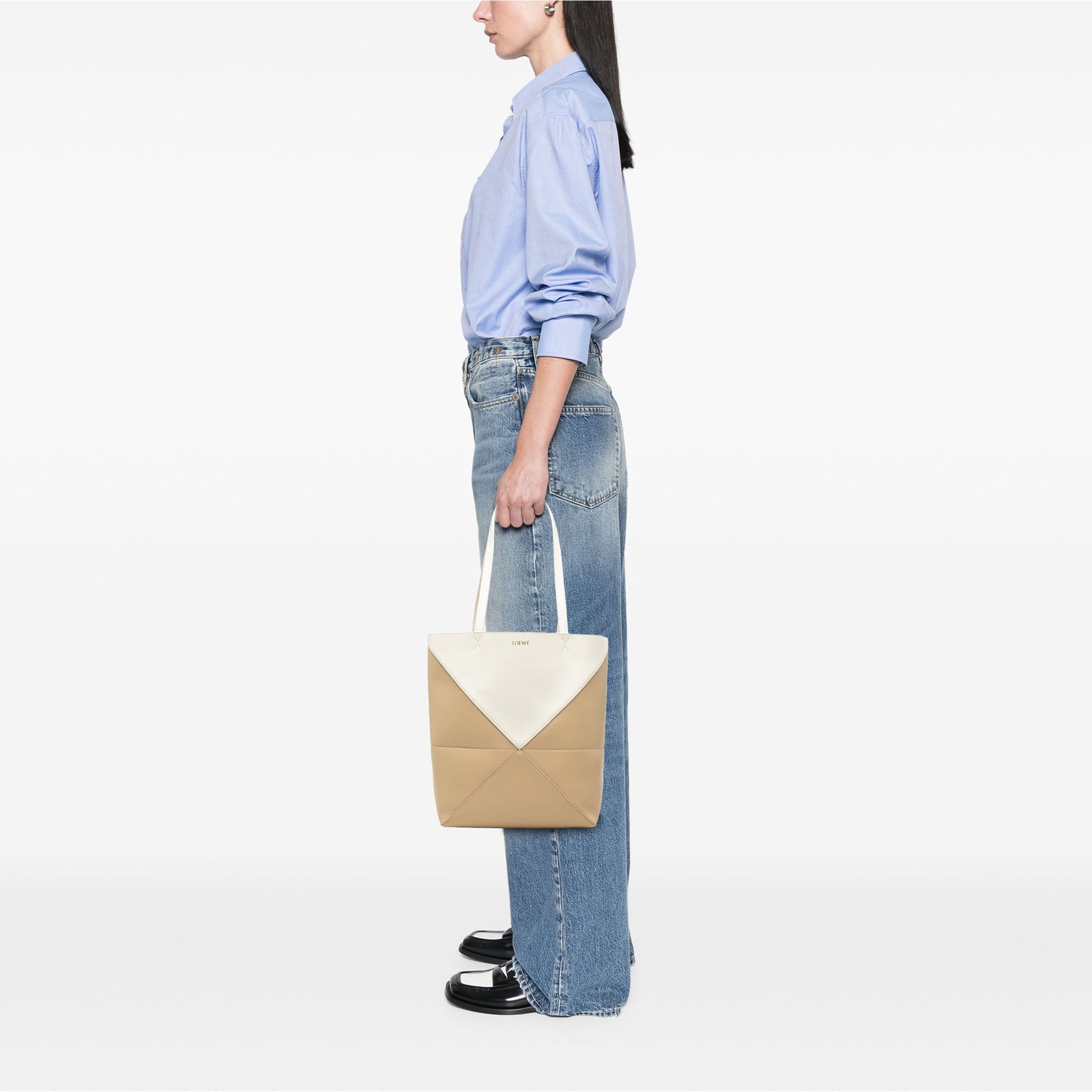 LOEWE Medium Bicolor Shiny Calfskin Puzzle Fold Tote