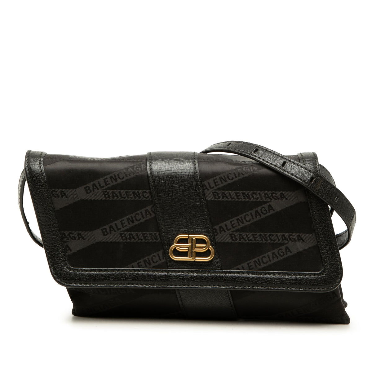 Balenciaga Nylon BB Monogram Shift Wallet on Strap — Black