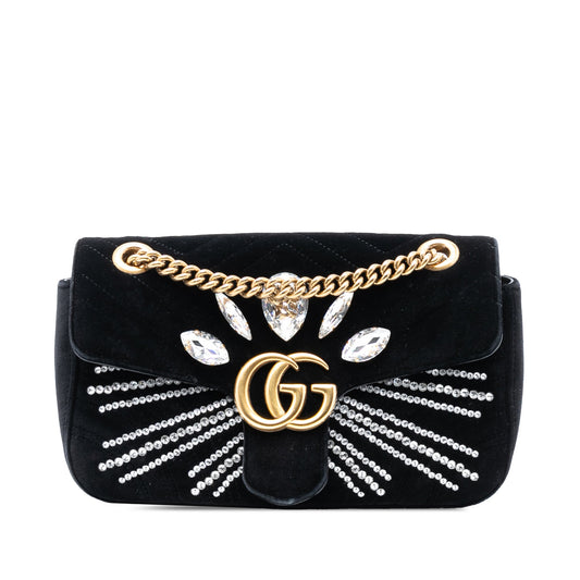 Gucci Medium GG Marmont Matelasse Velvet Crystal Embellished Shoulder Bag