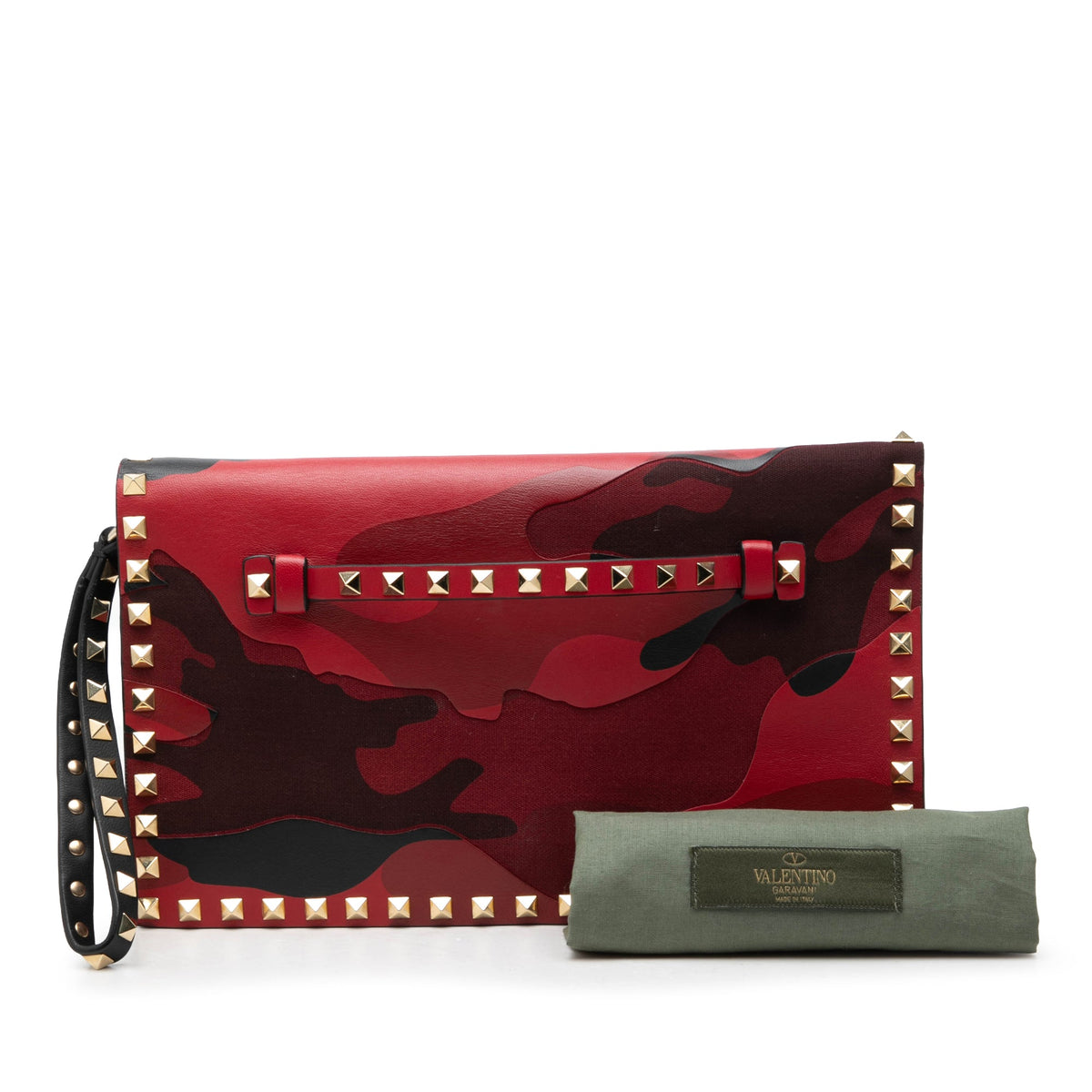 Valentino Canvas and Nappa Camouflage Rockstud Wristlet Clutch