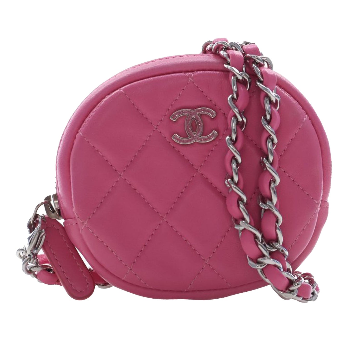 Chanel CC Quilted Lambskin Zip Around Coin Pouch with Chain