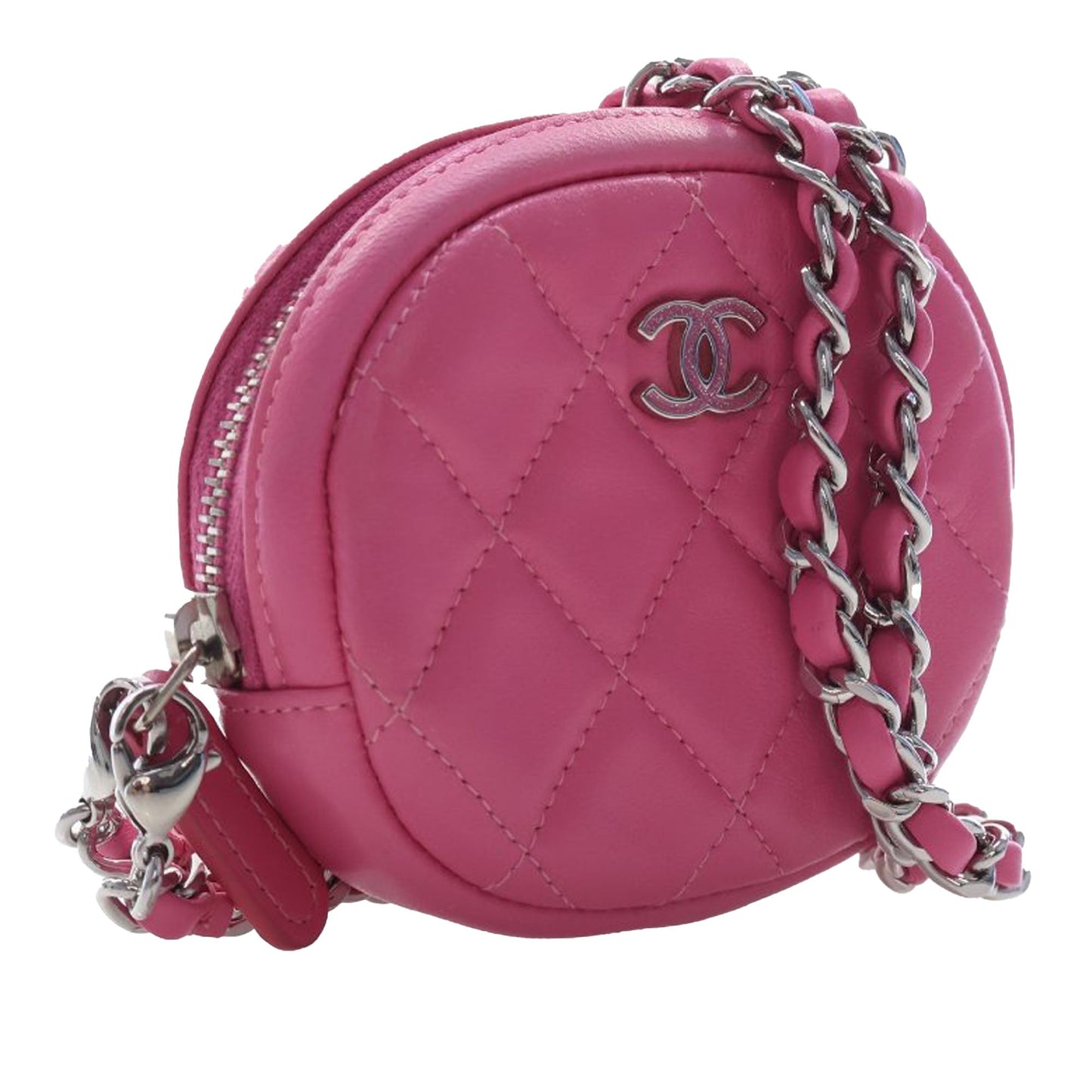 Chanel CC Quilted Lambskin Zip Around Coin Pouch with Chain