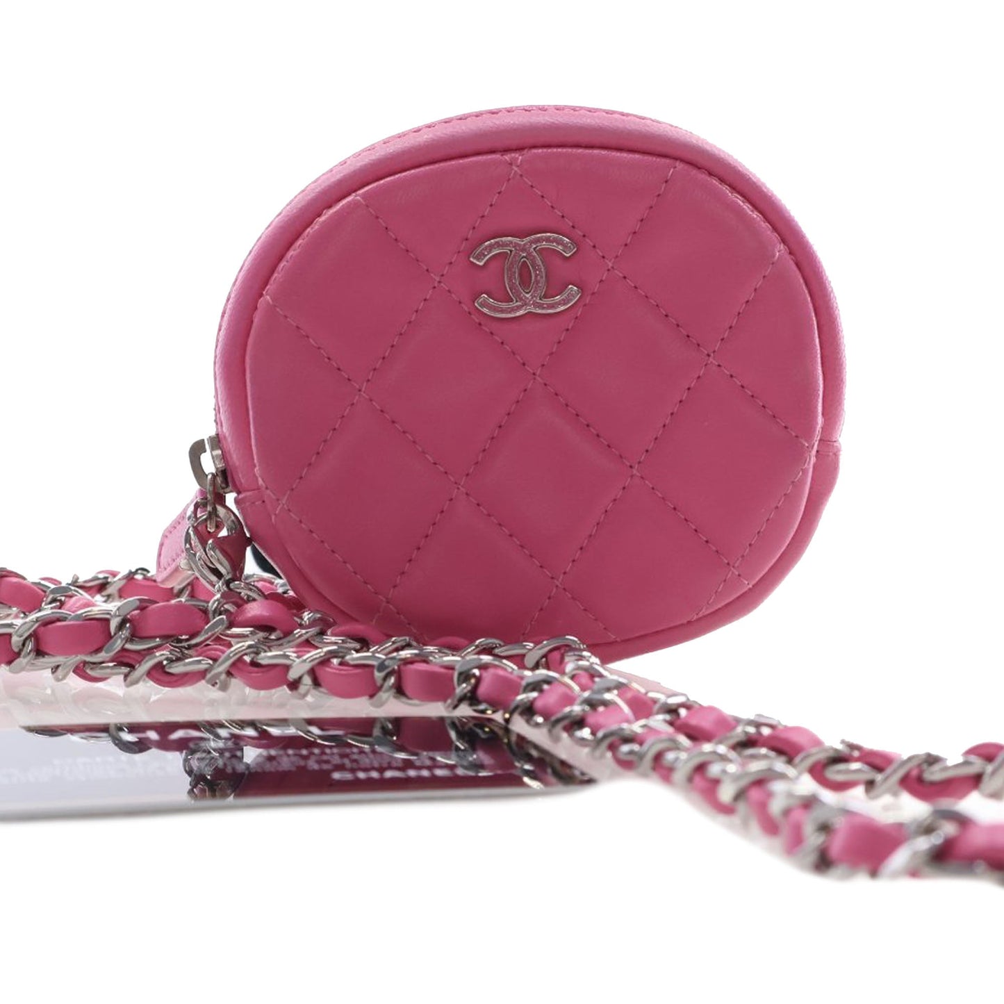 Chanel CC Quilted Lambskin Zip Around Coin Pouch with Chain
