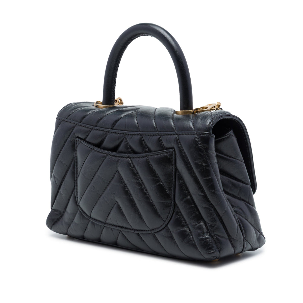Chanel Mini Chevron Aged Calfskin Coco Top Handle Bag