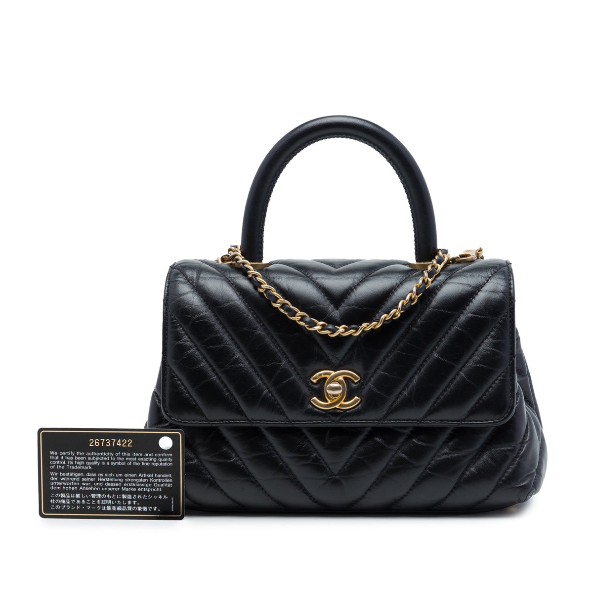 Chanel Mini Chevron Aged Calfskin Coco Top Handle Bag