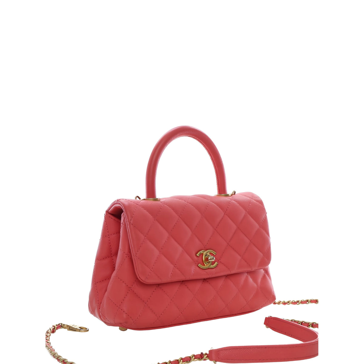 Chanel Mini Quilted Caviar Coco Top Handle Bag — Pink