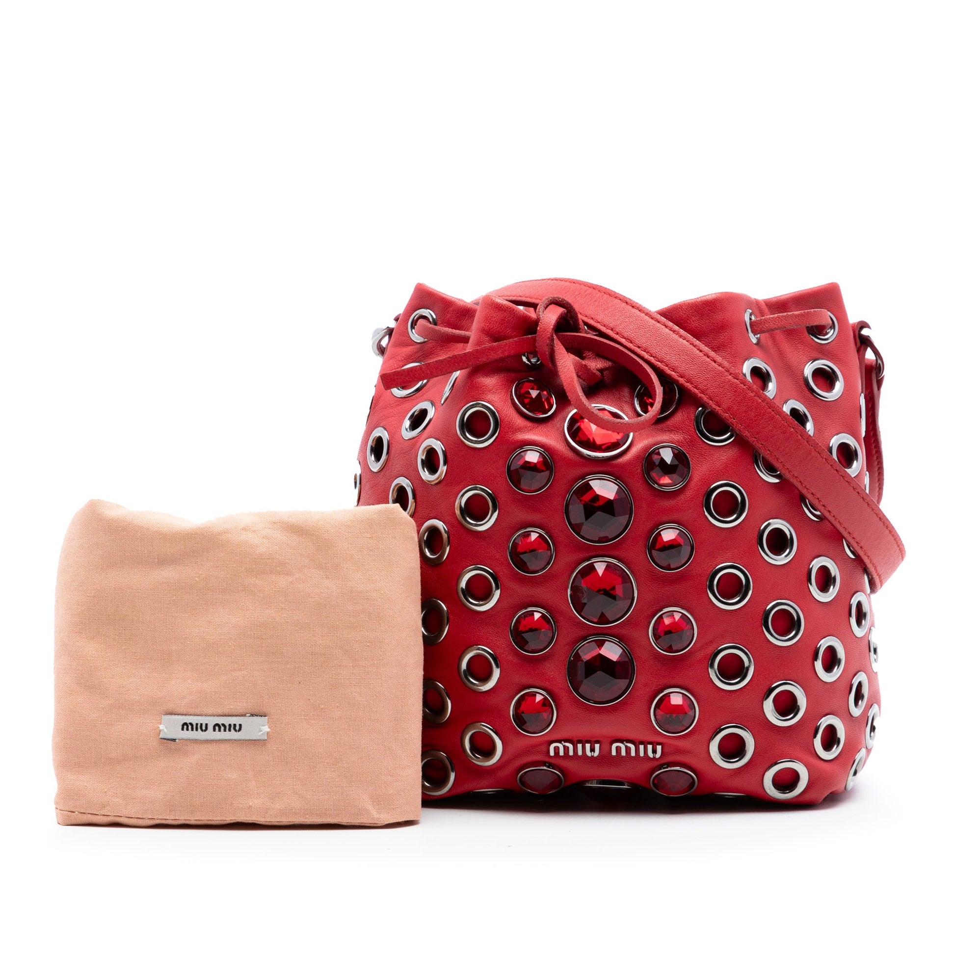 Miu Miu Jeweled Nappa Grommet Starlight Bucket Bag
