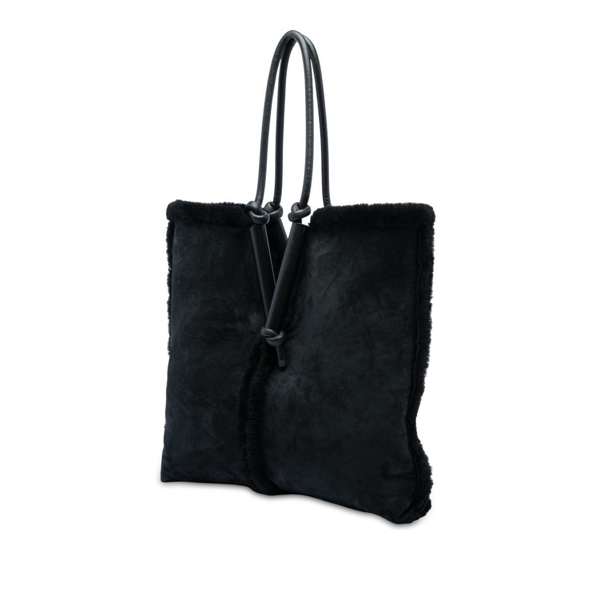 Bottega Veneta Suede and Shearling Bolster Reversible Tote — Black