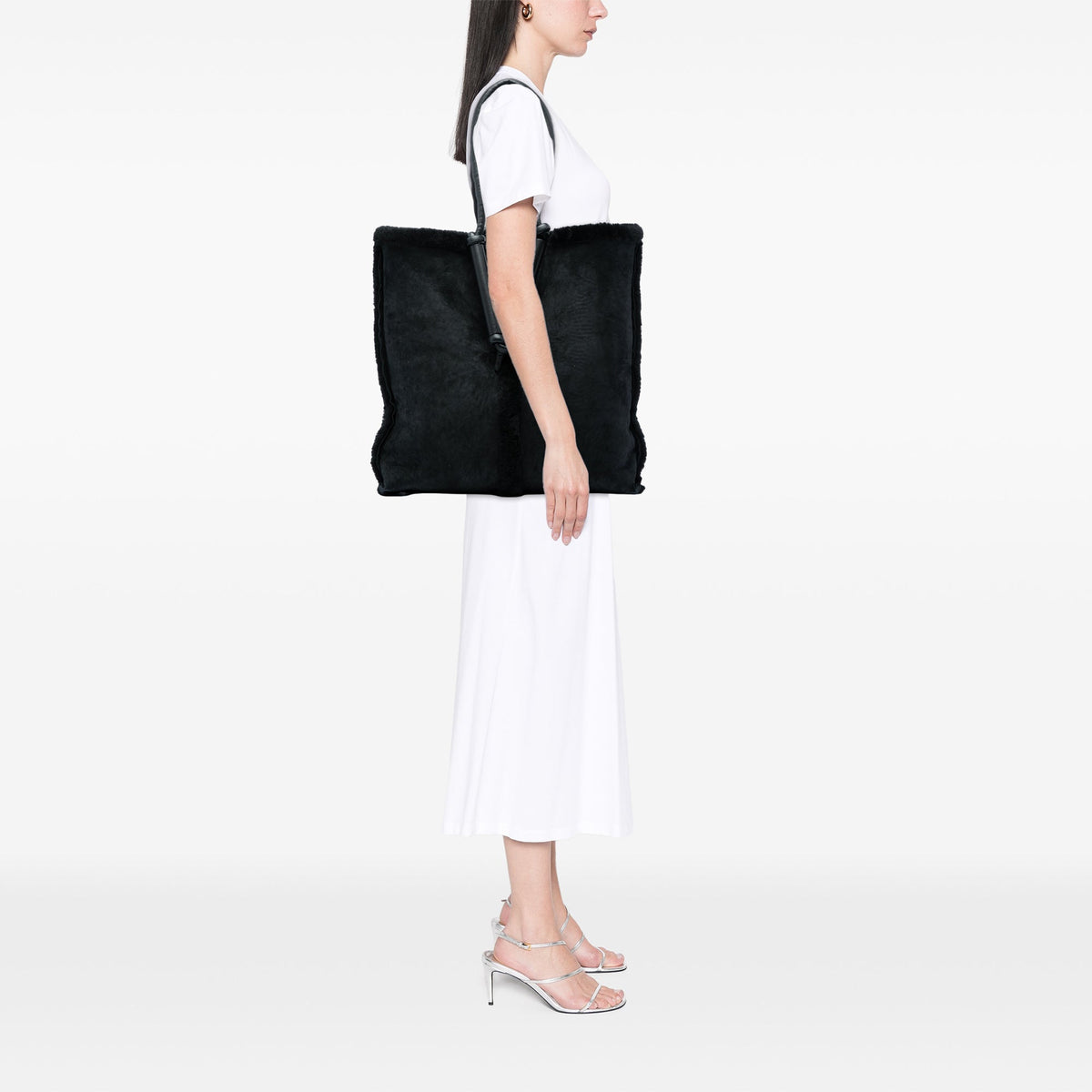 Bottega Veneta Suede and Shearling Bolster Reversible Tote — Black