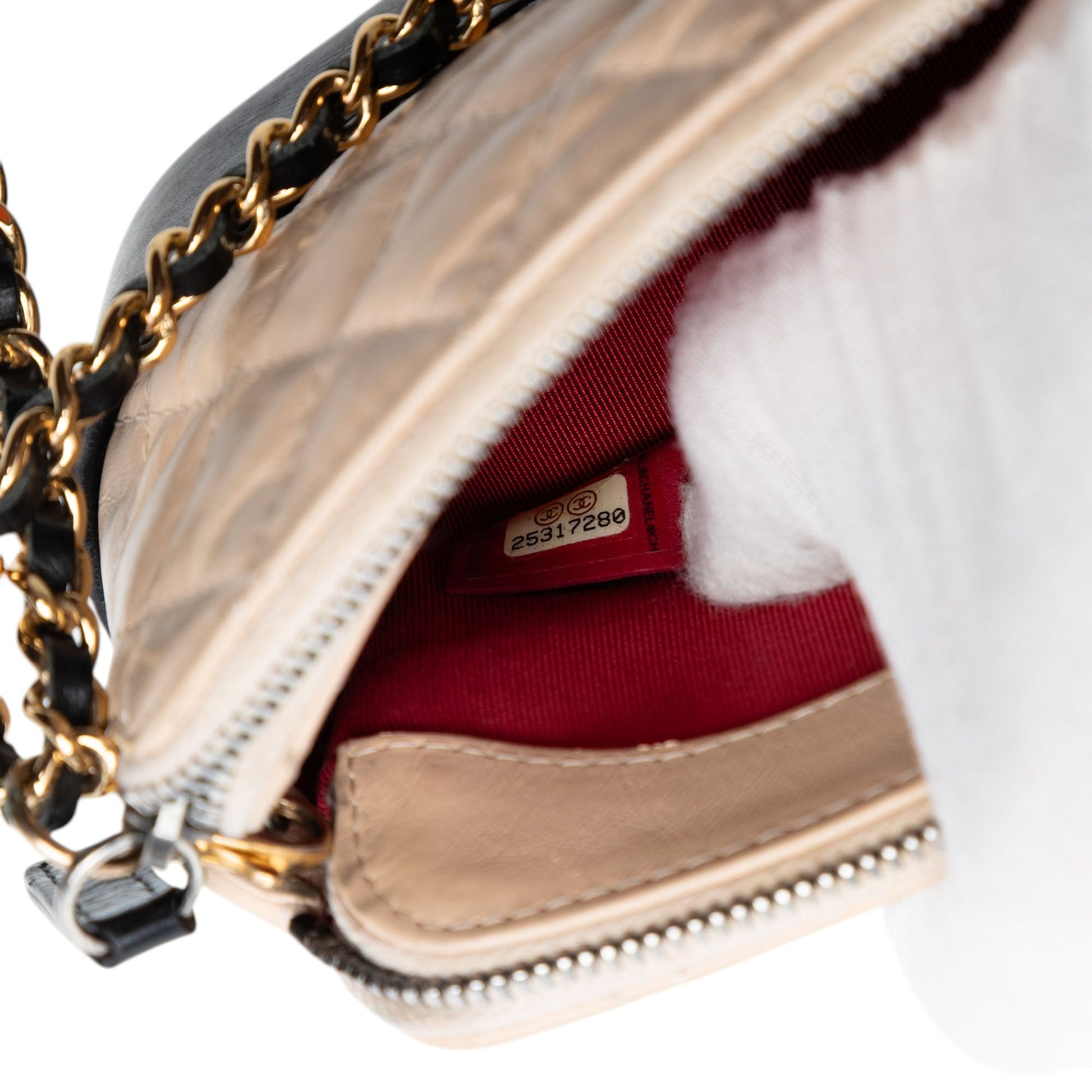 Chanel Bicolor Aged Calfskin Gabrielle Double Zip Clutch with Chain