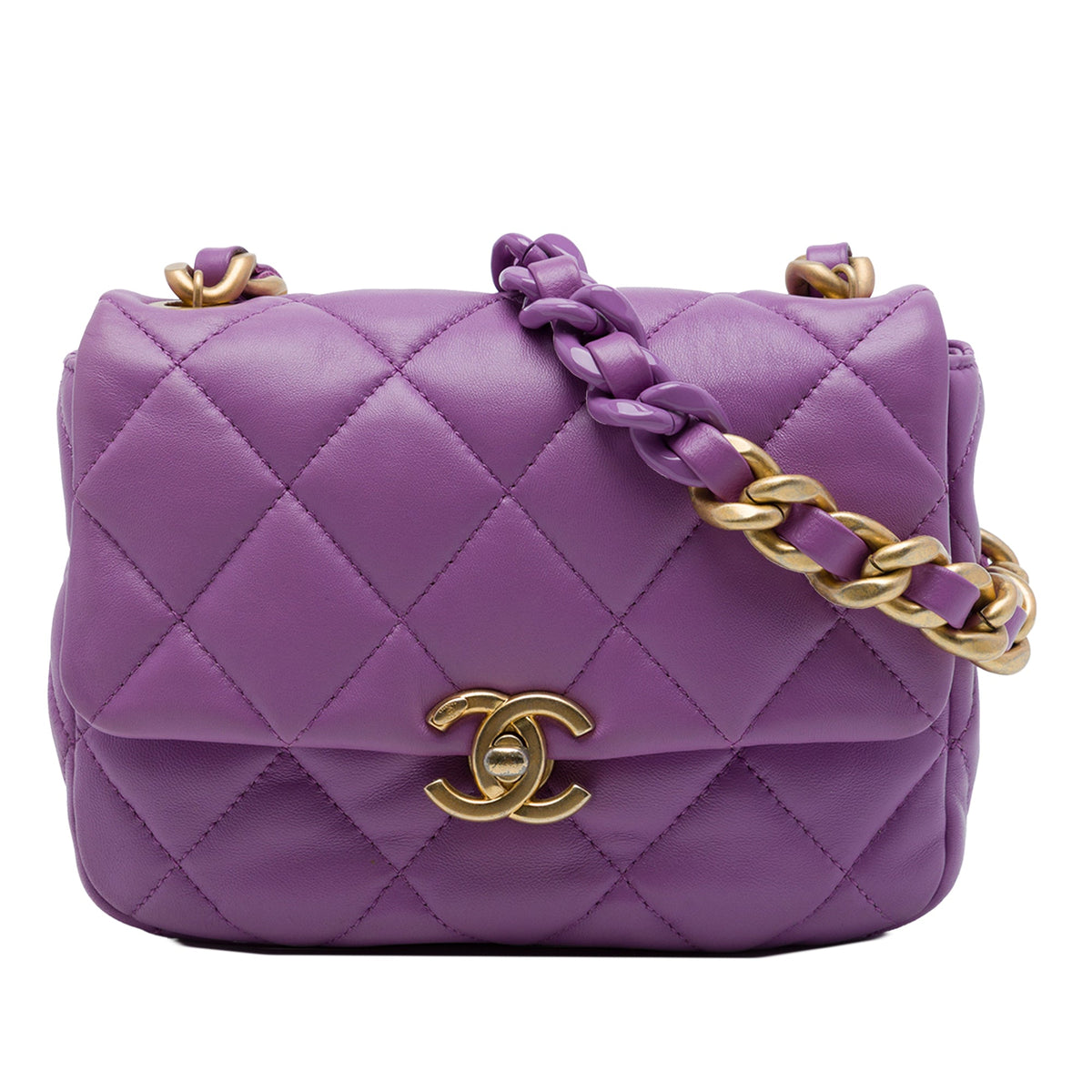 Chanel Mini Quilted Lambskin Lacquered Chain Flap — Purple