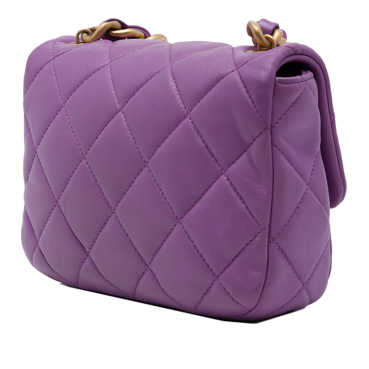 Chanel Mini Quilted Lambskin Lacquered Chain Flap — Purple