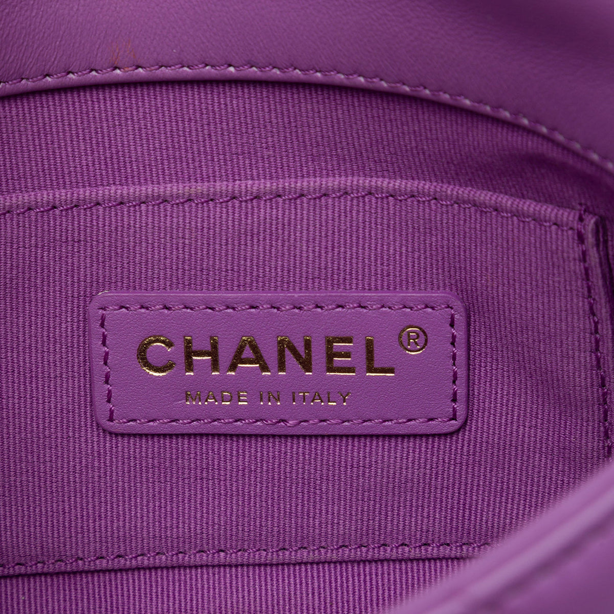 Chanel Mini Quilted Lambskin Lacquered Chain Flap — Purple