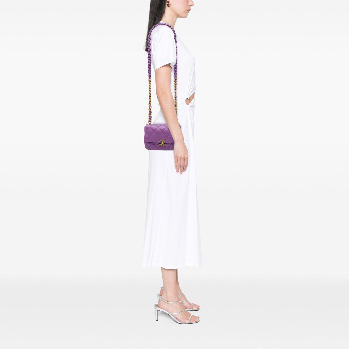 Chanel Mini Quilted Lambskin Lacquered Chain Flap — Purple
