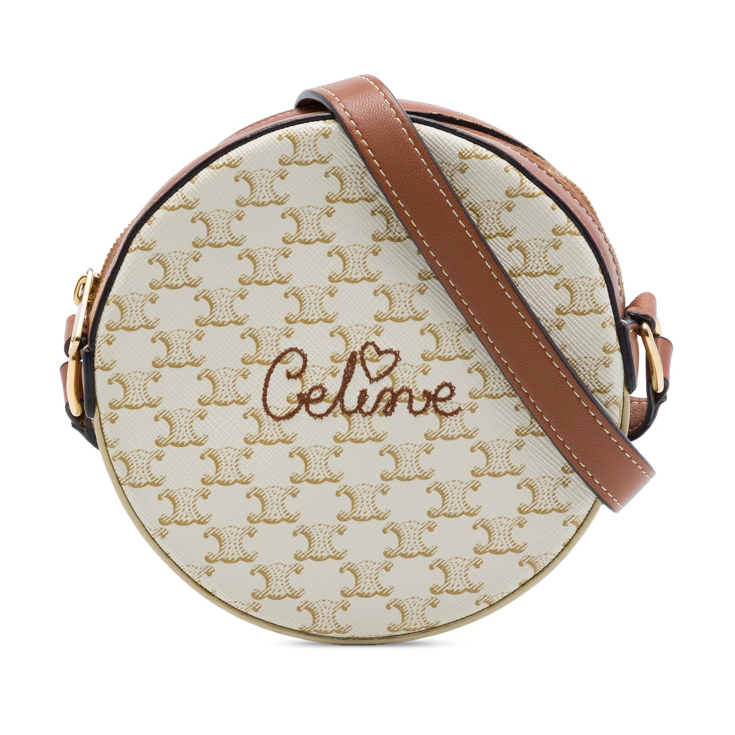 Celine Triomphe Coated Canvas Embroidered Round Purse on Strap