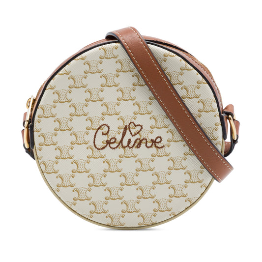 Celine Triomphe Coated Canvas Embroidered Round Purse on Strap
