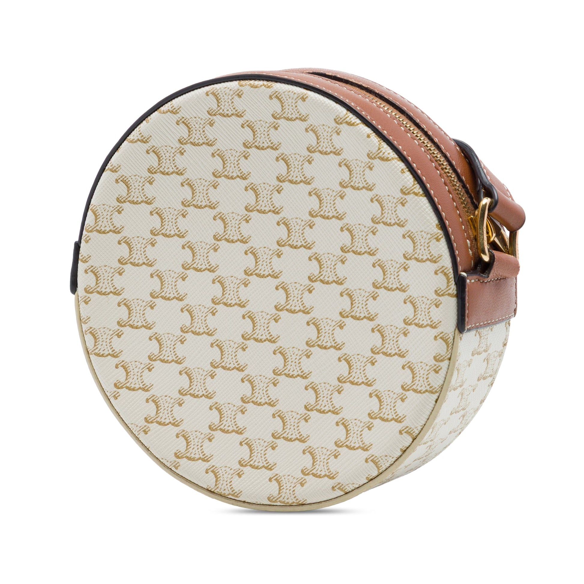 Celine Triomphe Coated Canvas Embroidered Round Purse on Strap