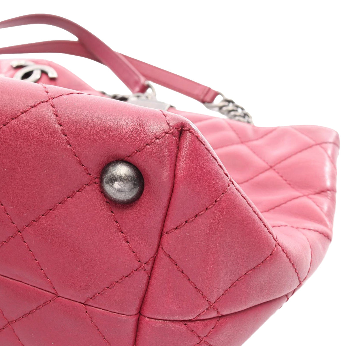 Chanel Quilted Iridescent Calfskin Shopping in Chains Tote — Pink