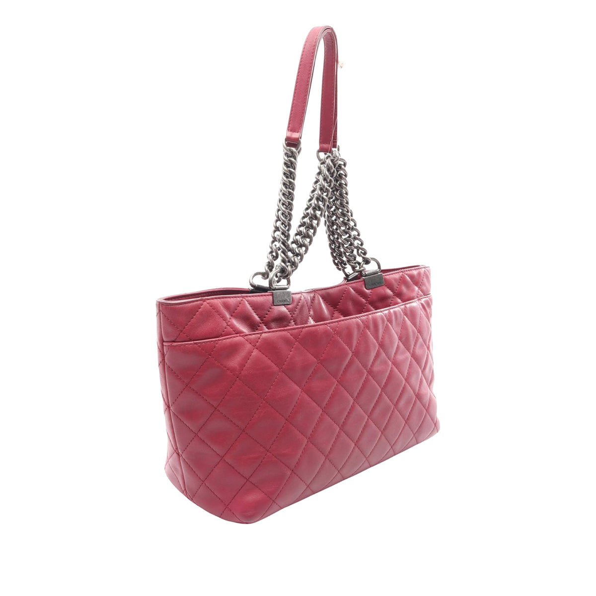 Chanel Quilted Iridescent Calfskin Shopping in Chains Tote — Pink