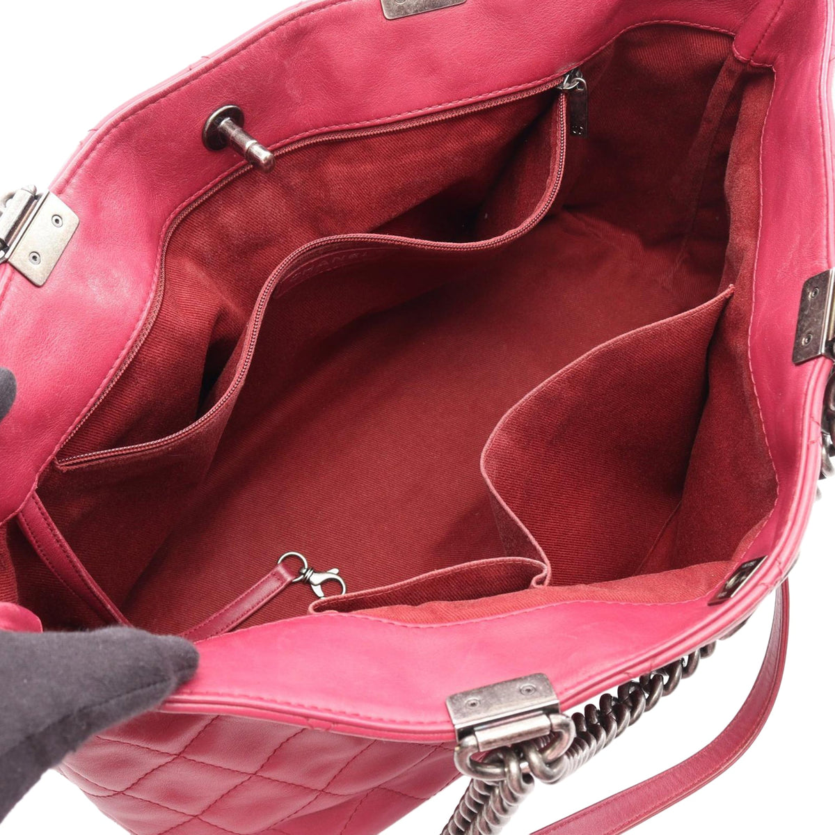 Chanel Quilted Iridescent Calfskin Shopping in Chains Tote — Pink
