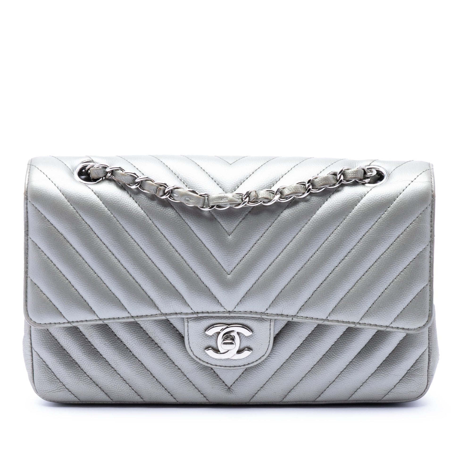 Chanel Medium Classic Chevron Metallic Caviar Double Flap