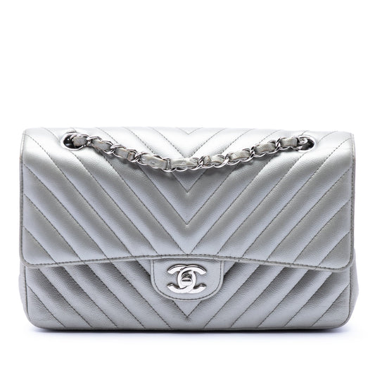 Chanel Medium Classic Chevron Metallic Caviar Double Flap