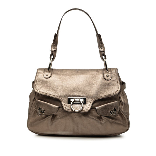 Ferragamo Metallic Leather Gancini Shoulder Bag