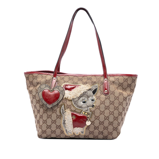 Gucci Small GG Canvas Brando Guccioli Holiday Chihuahua Tote