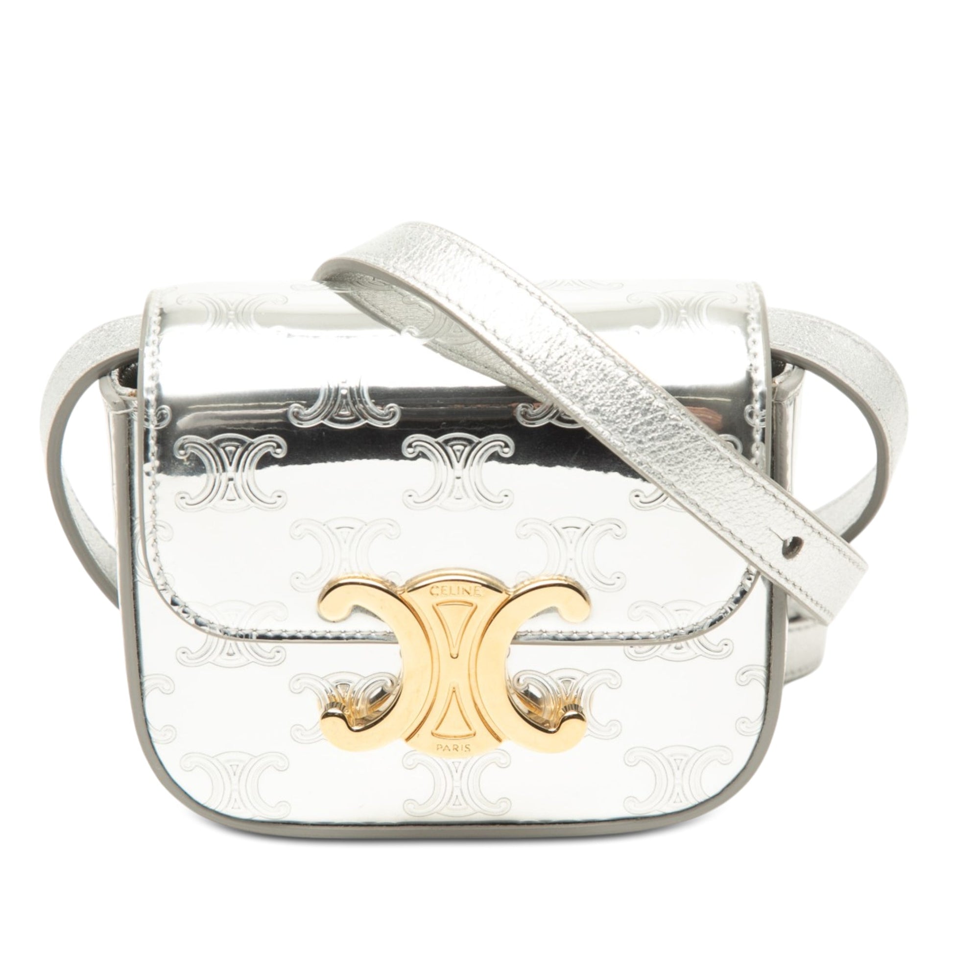 Celine Mini Triomphe Metallic Calfskin Claude Crossbody