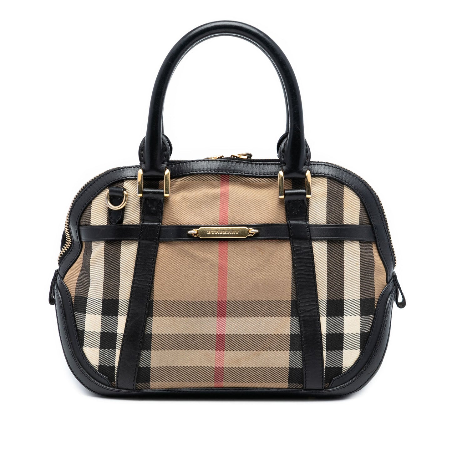 Burberry Small Leather Trimmed House Check Canvas Bridle Orchard Satchel