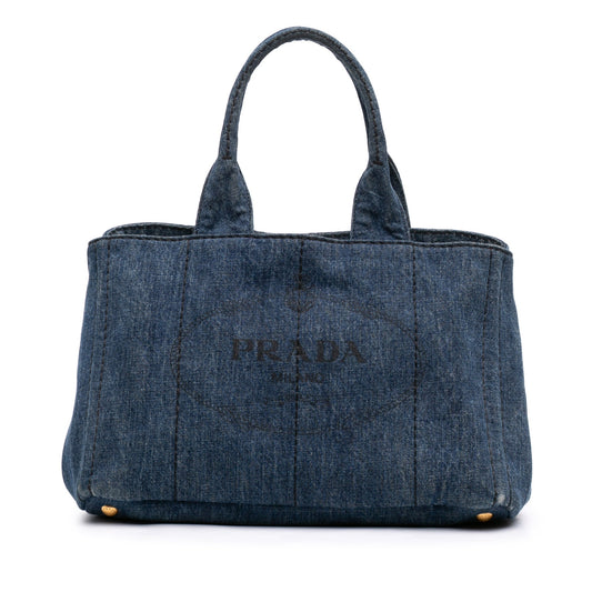Prada Denim Canapa Logo Tote