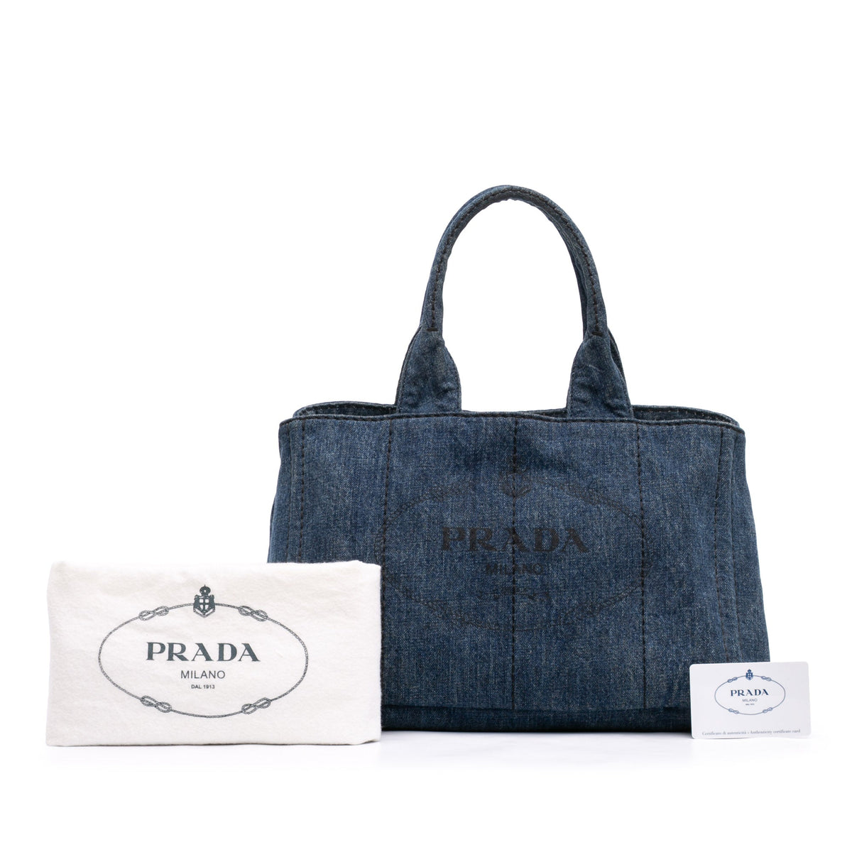 Prada Denim Canapa Logo Tote