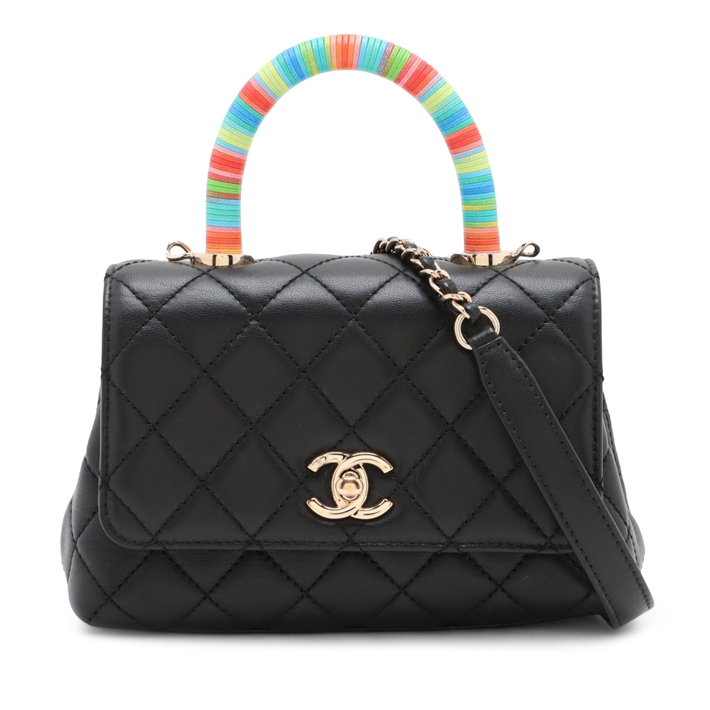 Chanel Extra Mini Quilted Lambskin Rainbow Coco Top Handle Bag