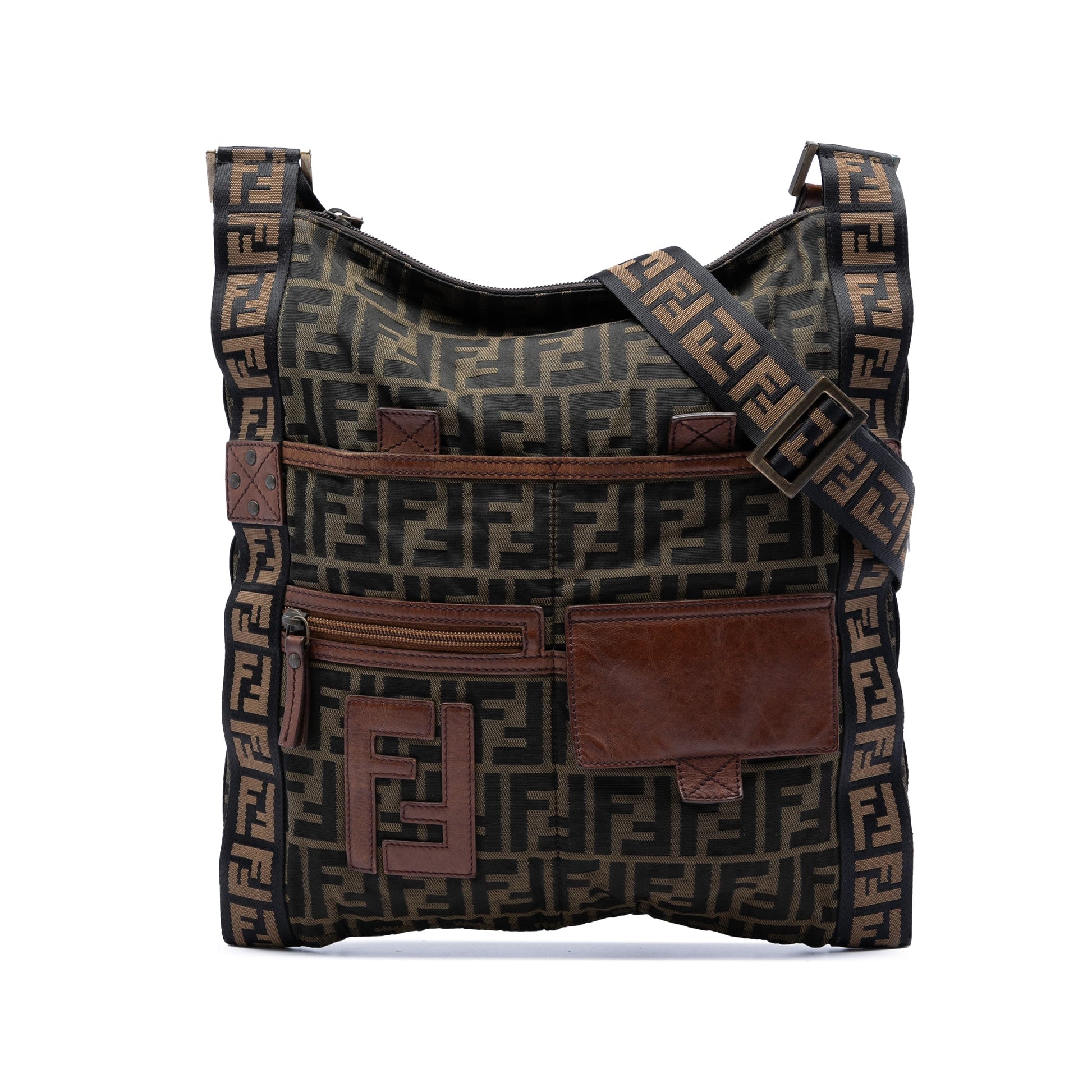 Fendi Zucca Canvas FF Flat Messenger Bag