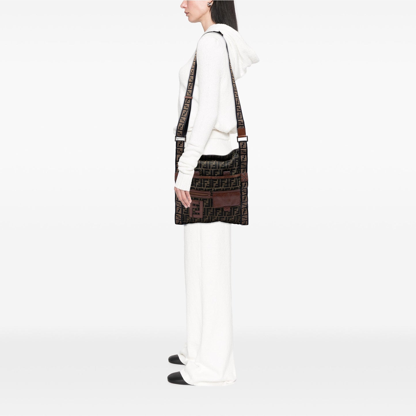 Fendi Zucca Canvas FF Flat Messenger Bag