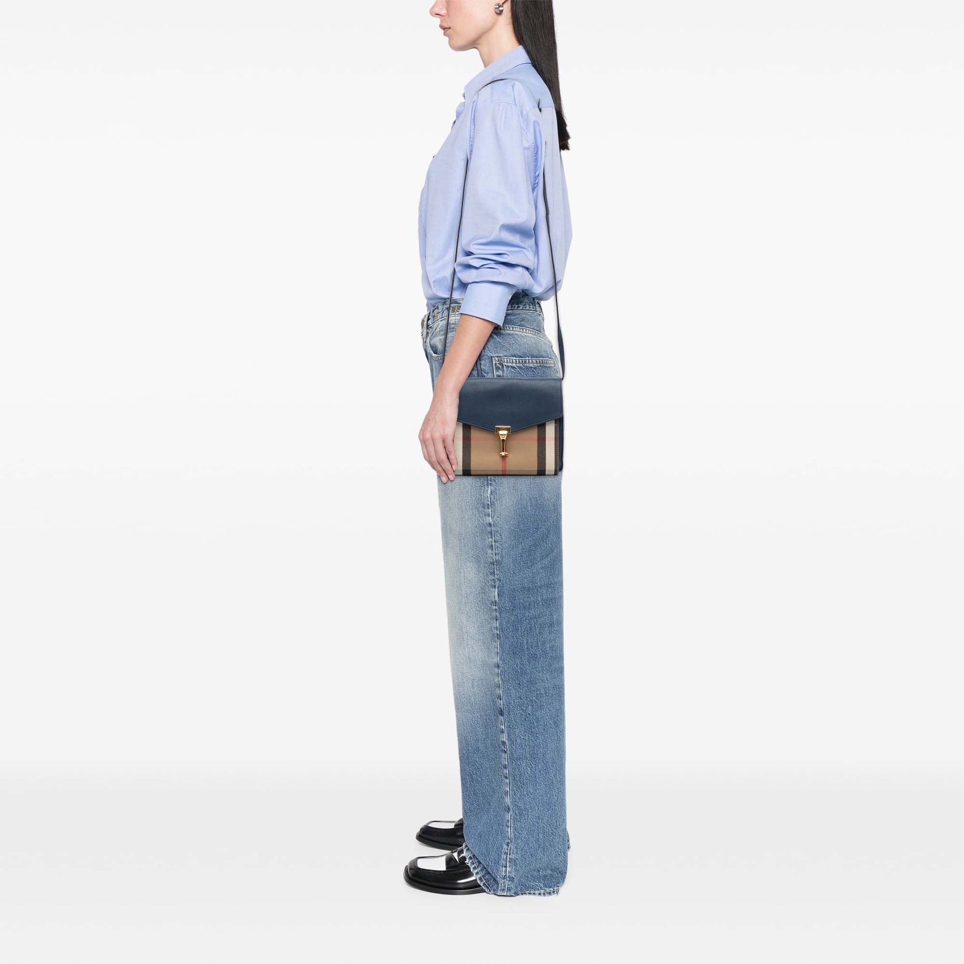 Burberry Small Leather and House Check Canvas Derby Macken Crossbody