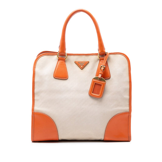 Saffiano Trimmed Canvas Canapa Satchel
