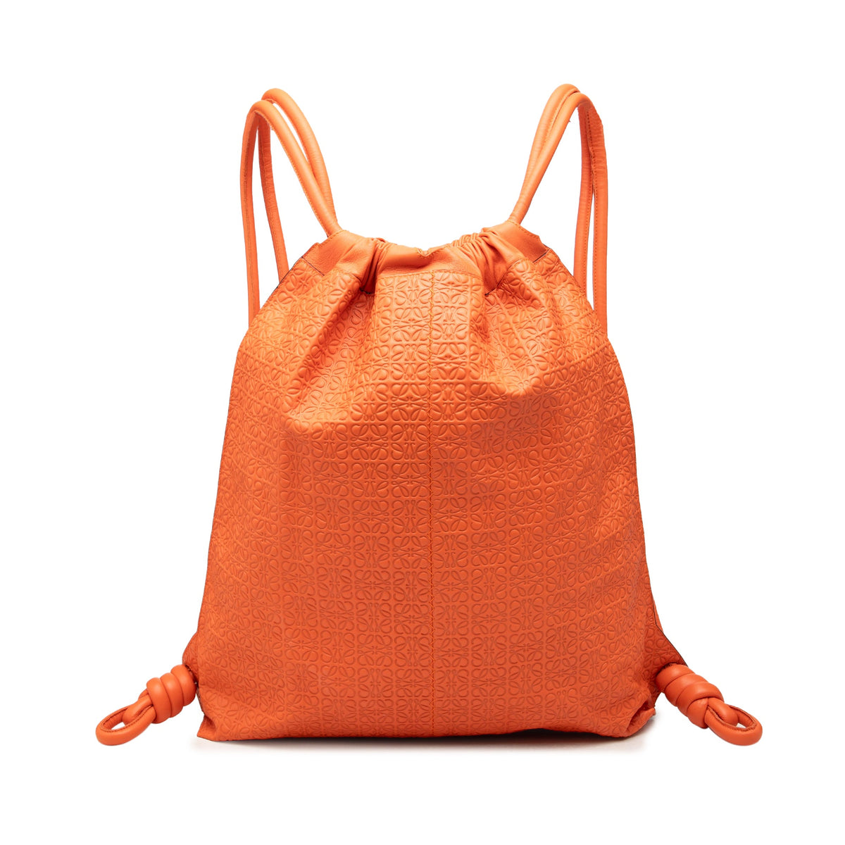 LOEWE Embossed Anagram Leather Yago Knot Backpack — Orange