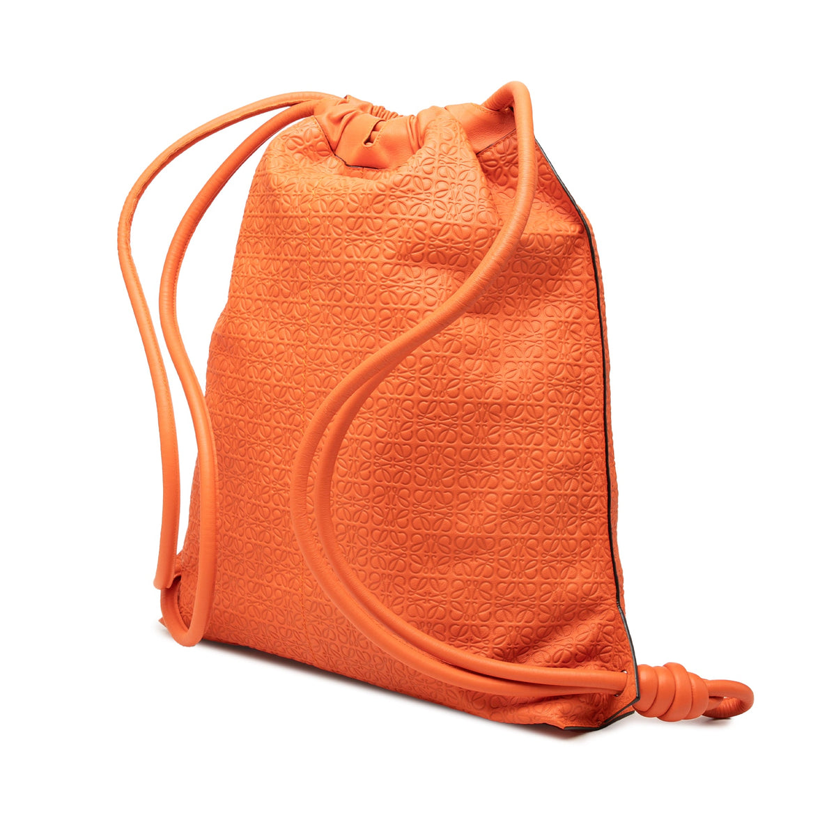 LOEWE Embossed Anagram Leather Yago Knot Backpack — Orange