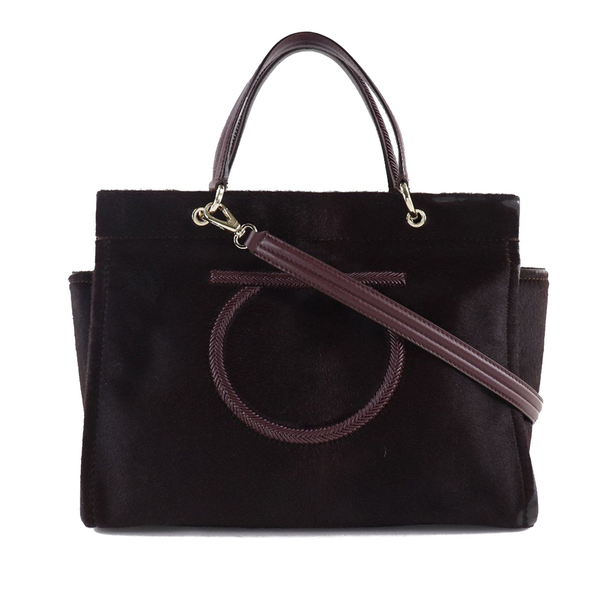 Ferragamo Pony Hair Gancini Satchel — Brown