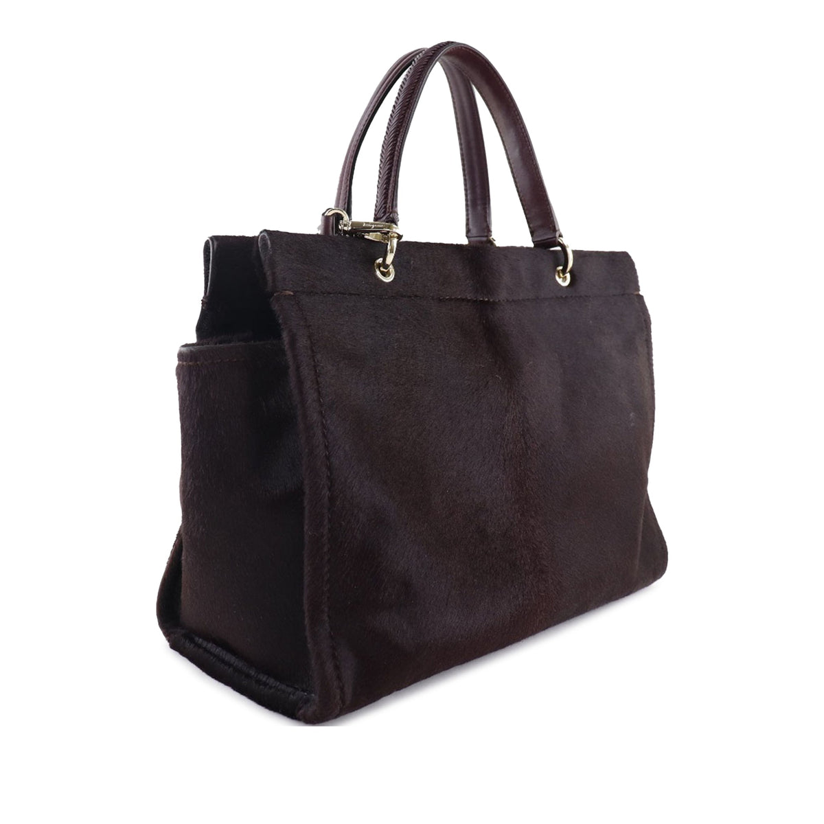 Ferragamo Pony Hair Gancini Satchel — Brown
