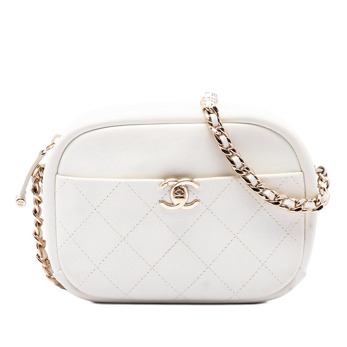 Chanel Small Quilted Goatskin Casual Trip Camera Bag — White