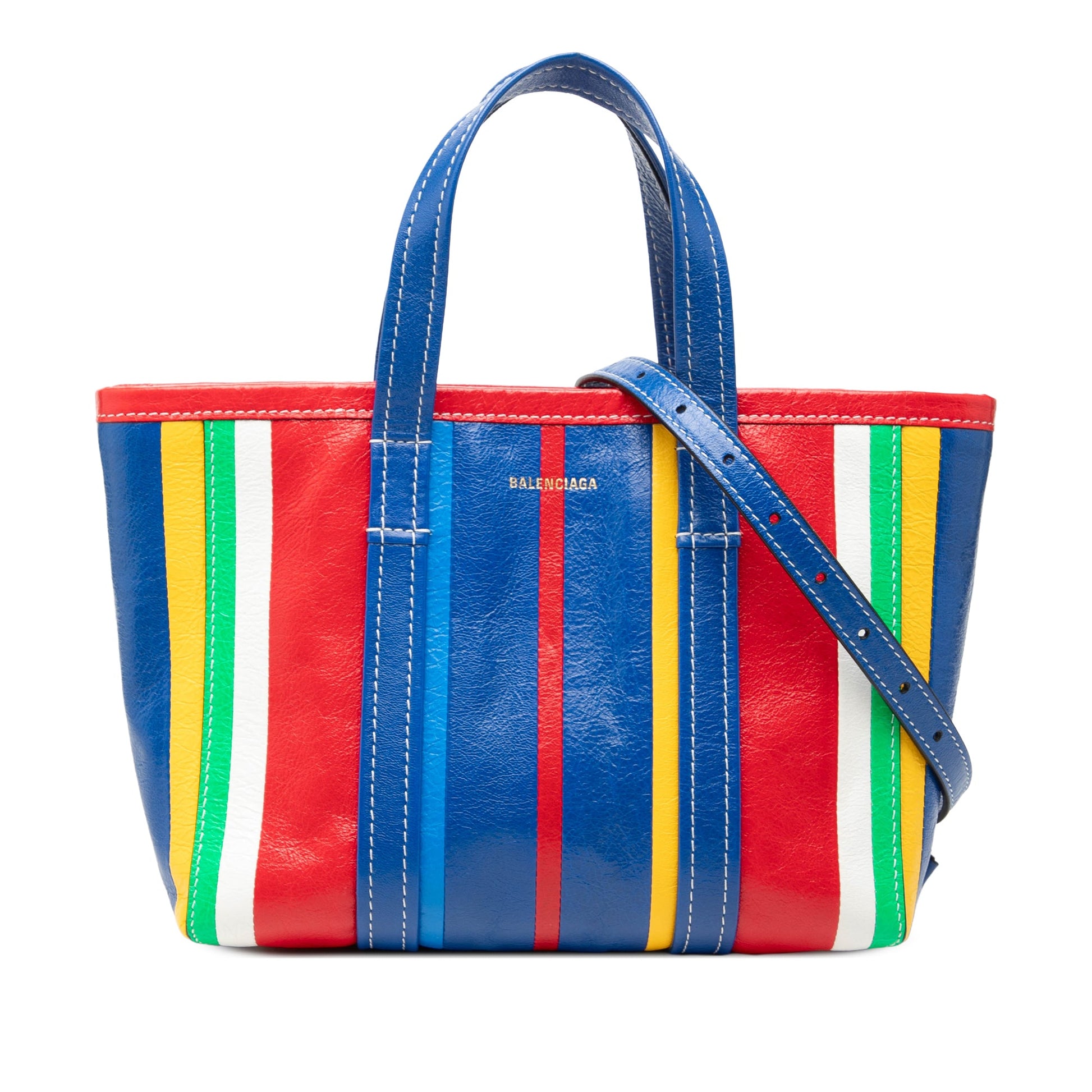 Balenciaga Small Lambskin Striped Barbes East West Shopper Tote