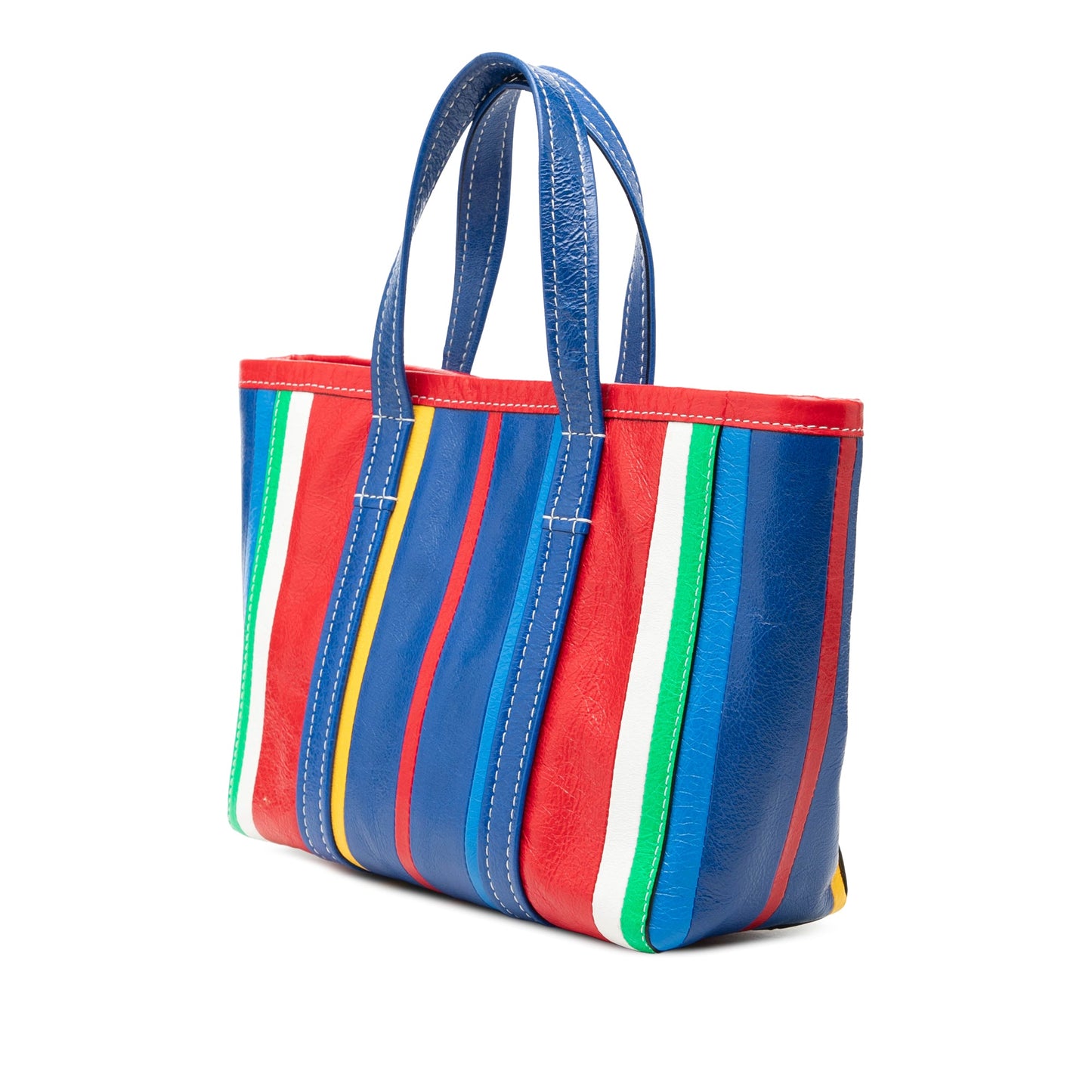 Balenciaga Small Lambskin Striped Barbes East West Shopper Tote