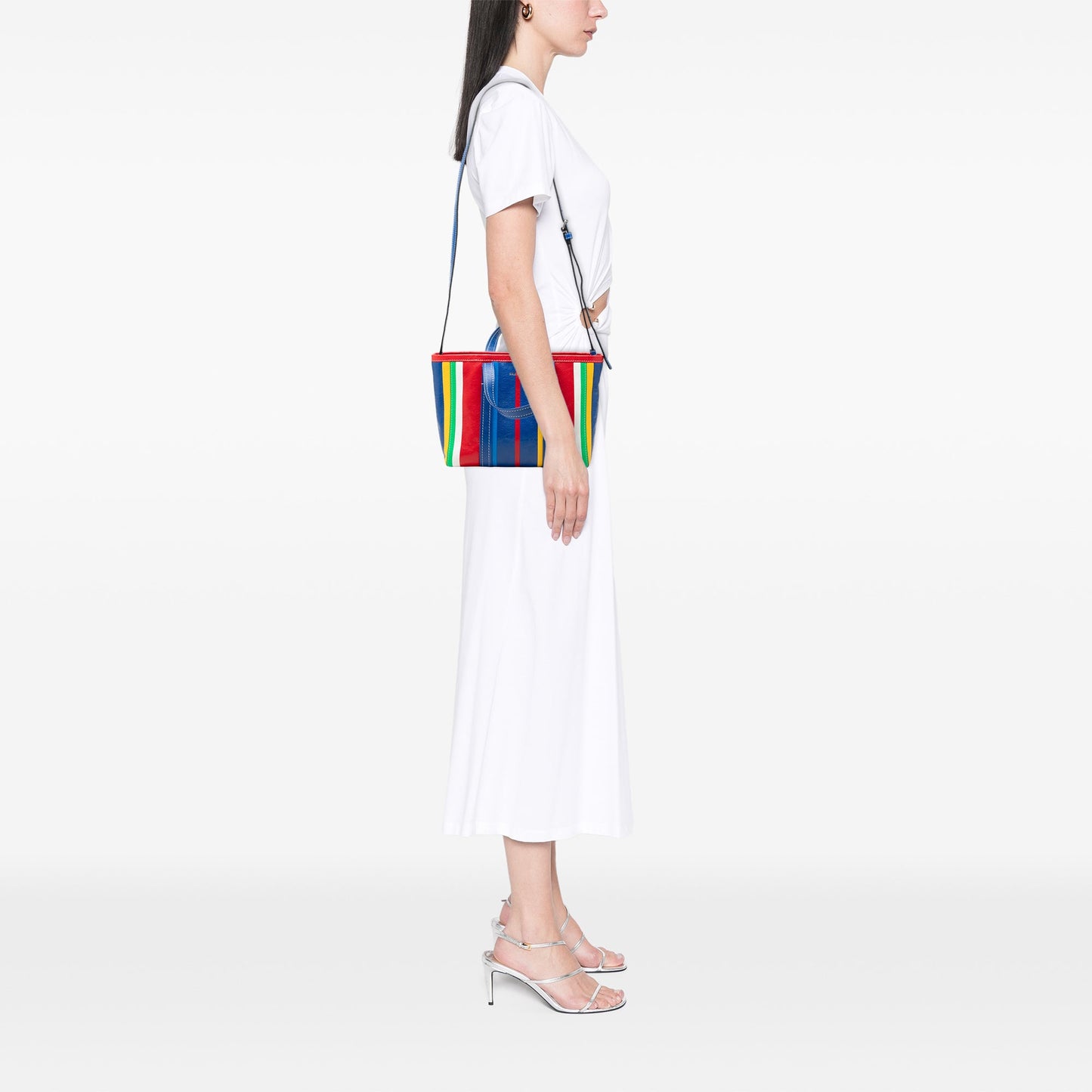 Balenciaga Small Lambskin Striped Barbes East West Shopper Tote