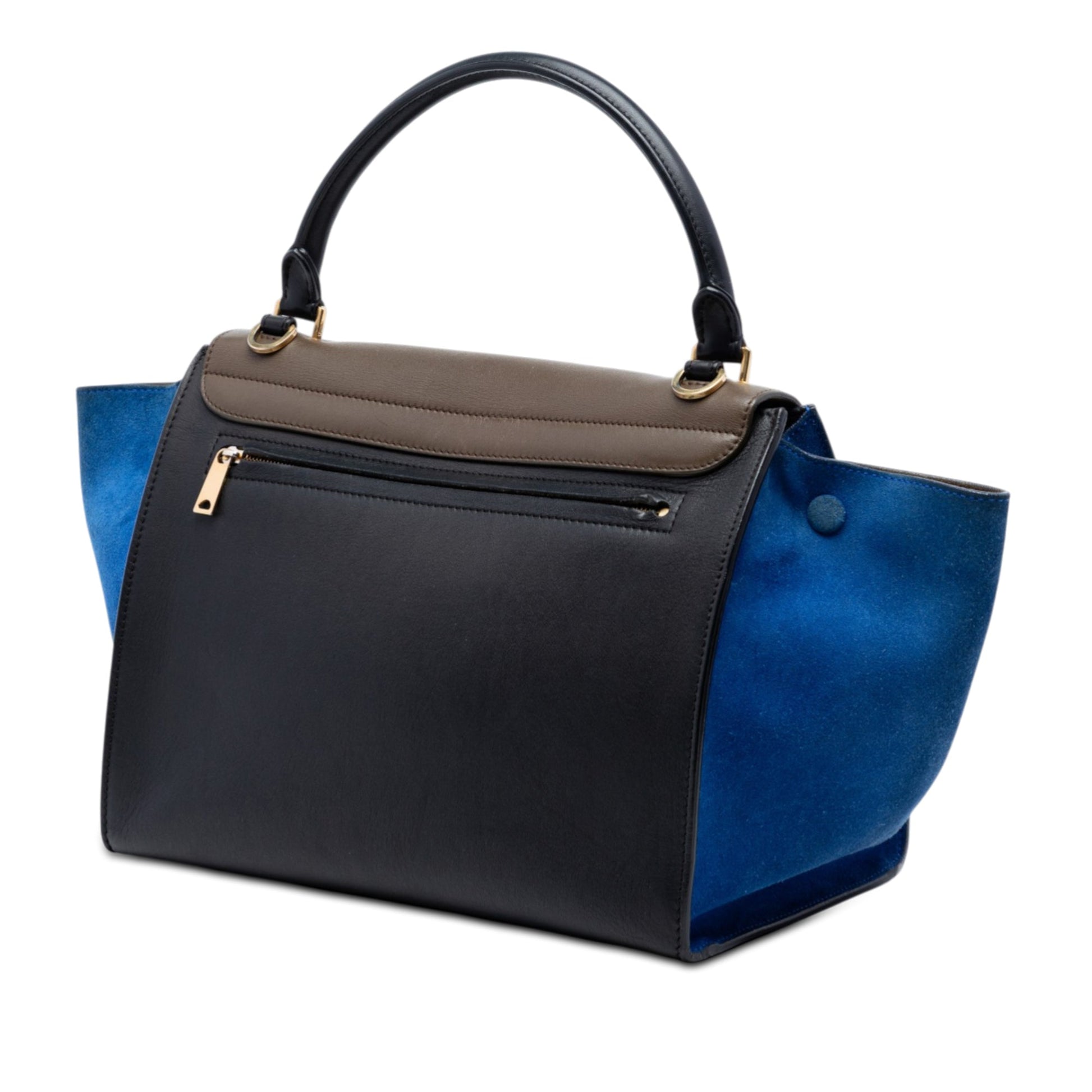 Medium Tricolor Calfskin and Suede Trapeze Satchel